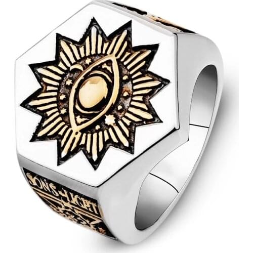Classic Men Punk Rings Hexagon Sunflower Eye Totem Rings Hip Hop Street Rock Rings For Men Jewelry Accessories