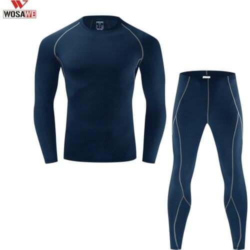 WOSAWE Motorcycle Thermal Underwear Set Mens Motorcycle Skiing Warm Base Layers Tight Long Johns Tops & Pants Set