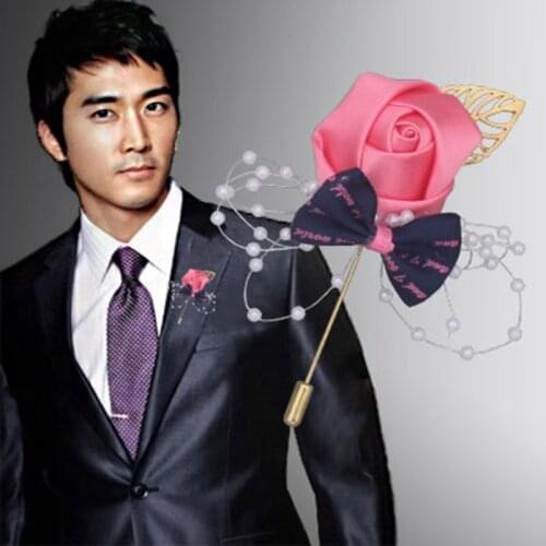 2018 Korea Bow Golden Leaf Ribbon Mens Corsage Beautiful Bridal Bridesmaid Brooch Ribbon Wedding Corsage Supply Stable XH1378