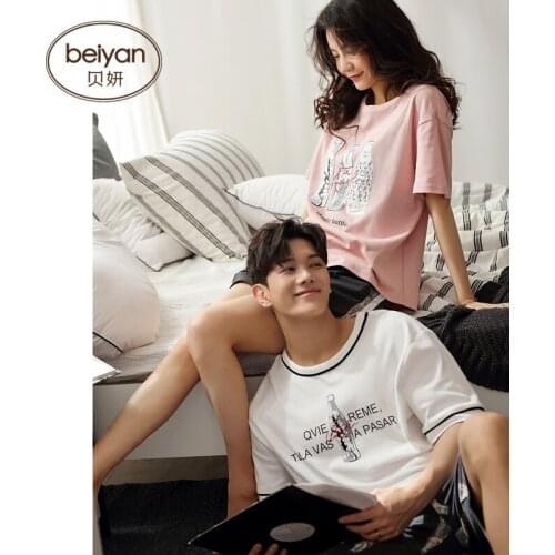 Summer Short Sleeve Lovers Sleepwear Slim Female Summer Pure Cotton Home Clothes Loose Size Men Can Wear Outer Suits