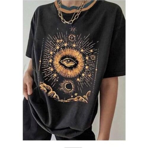 2021 European and American summer loose type printed leisure womens shirt round neck short sleeve T-shirt