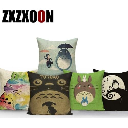 Cute Cartoon Decorative Throw Pillows Animals Totoro Polyester Sofa Home Pillow Cushion Cover for Living Room Decoration