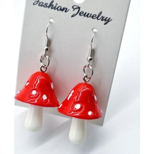 Fashion Red Acrylic Mushroom Pendant Earrings Creative Womens Party Pendant Earrings Accessories Charm Womens Jewelry Gifts
