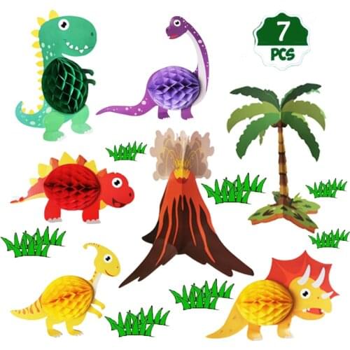 Cartoon Dinosaur DIY Honeycomb Ball Jurassic World Dino Boy One 1st Birthday Party Jungle Safari Roar Birthday Party Rawr Decor
