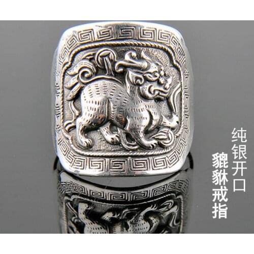 Brave Xiu ring full silver S999 sterling silver opening retro men and women ring transfer handmade silver
