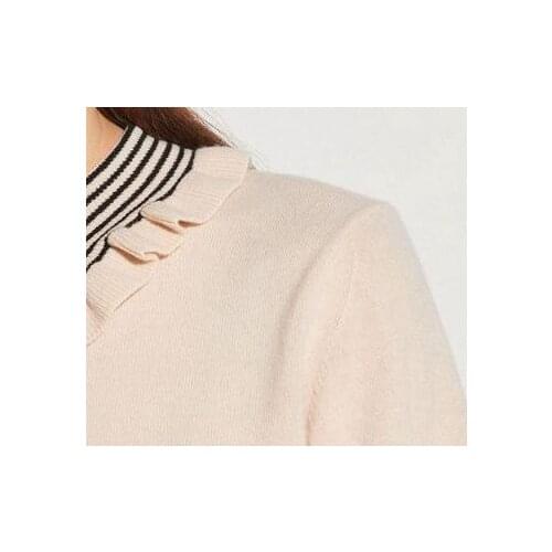 2020 Autumn and Winter Striped Lotus Leaf Collar Wool Sweater