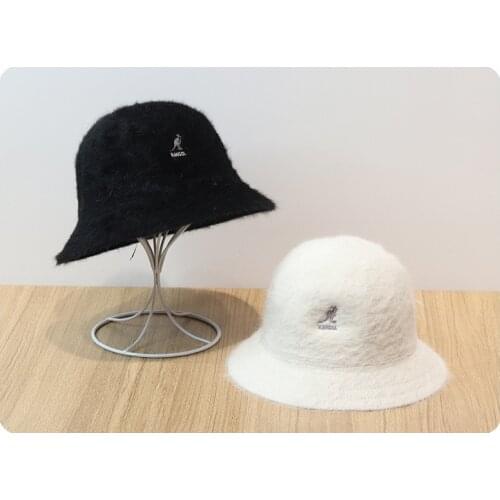Autumn and winter womens new rabbit fur pure color Korean fisherman hat kangol kangaroo embroidery warm all-match bucket hat