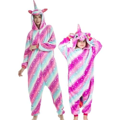Unicorn Pajamas Winter Flannel Onesies For Adult Women Panda Cat Pajamas Overall Whole Onepiece Animal Pajama Boys Girls Blanket
