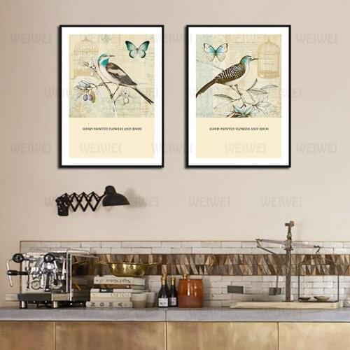 Animal Poster Bird and Butterfly On Branch Still Life Canvas Painting Home Decoration Wall Art Home Decoration Wall Art