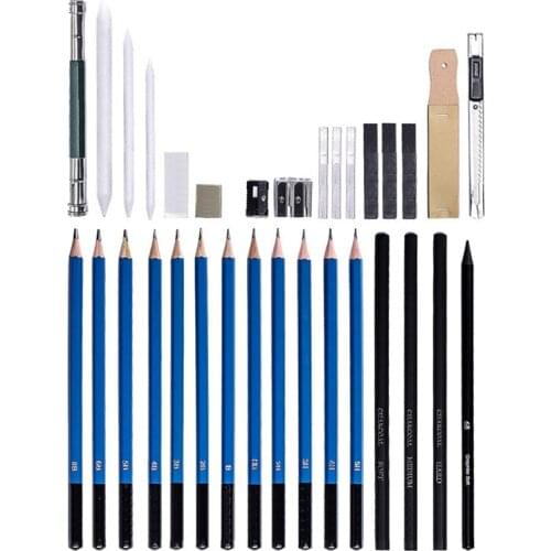 Drawing Pencils Art Supplies 32 Sketching Art Set in a Storage Bag Portable Gift for Students Artists UY8