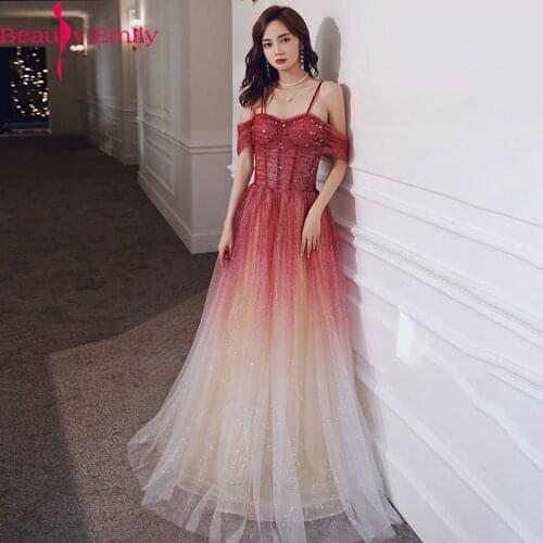 Romantic Boat Neck Off the Shoulder Sequined Women Evening Dress Long Fashion Spaghetti Strap Lace Up Back Formal Party Dress