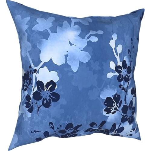 Sakura Blossom In Blue Pillow Cover Home Decorative Flower Cushion Cover Throw Pillow for Home Polyester Double-sided Printing