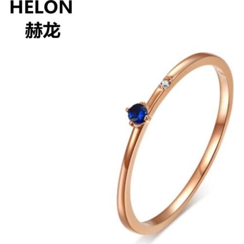 Solid 14k Rose Gold Natural Diamonds Engagement Ring Women Wedding Band Natural Sapphire Office Career Style