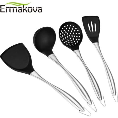 ERMAKOVA Silicone Cooking Utensil Non-Stick Cookware Gadget Stainless Steel Kitchen Tool Heat Resistant Cooking Tool