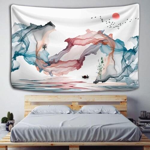 Traditional Chinese Ink Painting Tapestry Landscape Painting Wall Hanging Carpet Psychedelic Hippie Home Decor Wall Tapestry