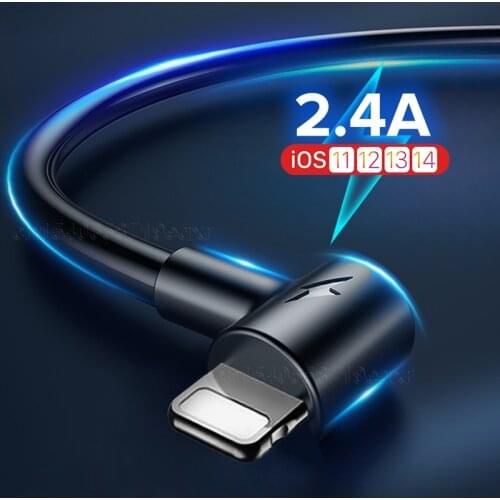 90 Degree USB Charger Cable For iPhone 12 11 Pro Max X XR 5 6 SE 6S 7 8 Plus Long 1m 2m Fast Charge Data Cord Mobile Phone Wire
