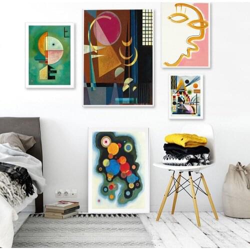 Vintage Simple Abstract Line Face Nordic Style Wall Art Canvas Print Painting Exhibition Style Living Room Decor Picture