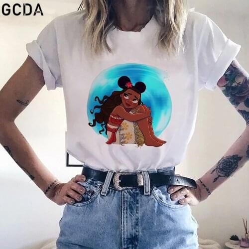 New Moana Mickey Ear Hat Tshirt Women T Shirt Fashion Girls T-shirts Harjauku Tee Tops Female Cute Tee Shirts Streetwear Tshirt