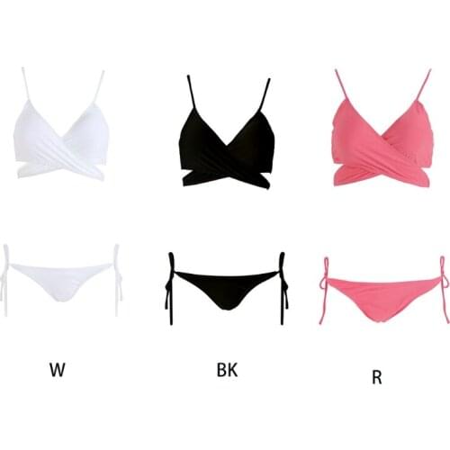 Summer Ladies Solid Color Split Swimsuit Pure Color Comfortable Fresh Fashion Sexy Swimsuit Beachwear Gather Bikini