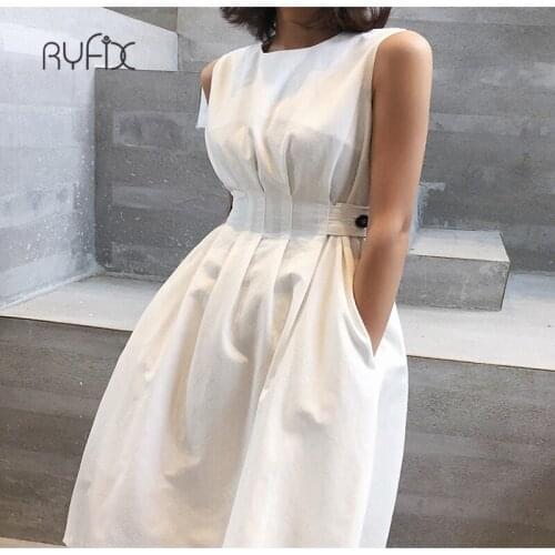 2021 New Summer Women Solid White Black Dress Fashion Elegant Casual Party Dress O Neck Sleeveless Tank Sundress Female Vestido