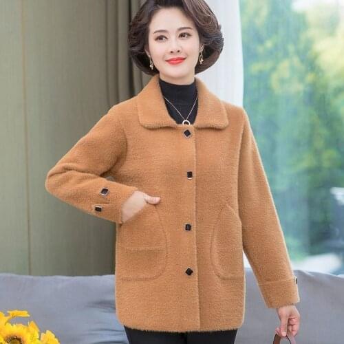 Winter Women Faux Mink Fur Coat Female Long Sleeve Loose Cardigan Elegant Autumn Winter Ladies Thick Warm Knitted Sweater N33
