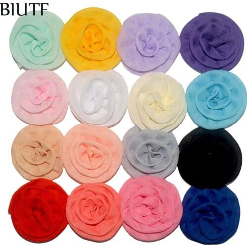 100pcs/lot Artificial 2'' Rolled Chiffon Flower Home Wedding Headwear DIY Accessories 26 Color to Choose TH273