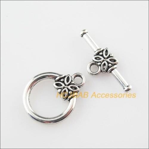 16 New Connectors Necklace Flower Round Circle Toggle Clasps Tibetan Silver