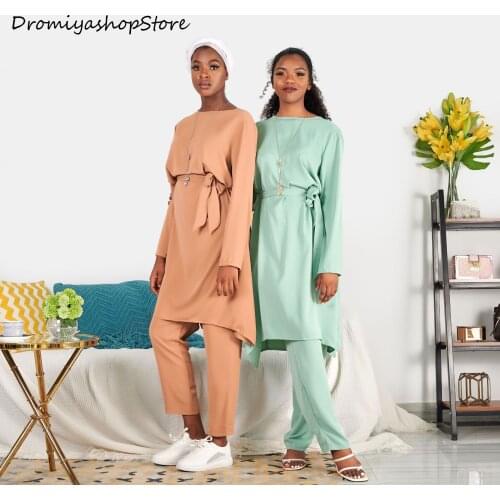 2 Pieces Dubai Abaya Turkish Hijab Muslim Dress Women Kaftan Islamic Clothing Grote Maten Dames Kleding Ensemble Femme Musulmane