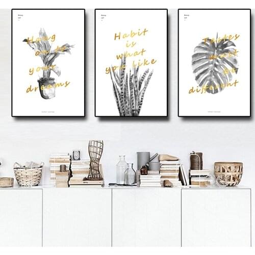 3 Piece Plant Leafs Slogan Nordic Scandinavian Art Canvas Painting Minimalist Print Poster Modern Wall Picture For Living Room
