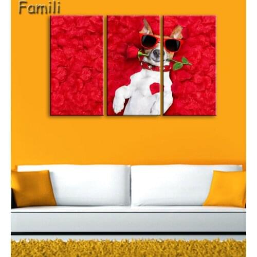 3pcs Home Decor Canvas Painting Animal Dog Cat Art Picture For Dedroom Bedside Decor Nursery Kids Room Kitten Puppy Painting