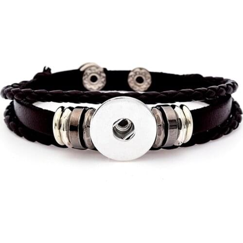6 Colors Braided Multilayer PU Leather Snap Button Bracelet Adjustable DIY 18mm Snap Buttons Unisex Punk Beads Bangle Jewelry