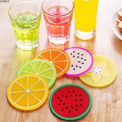 6 Pcs Silicone Dining Placemat Colorful Fruit Mug Mats Pads Coffee Tea Cup Glasses Holder for Bar Party Decor Accessory