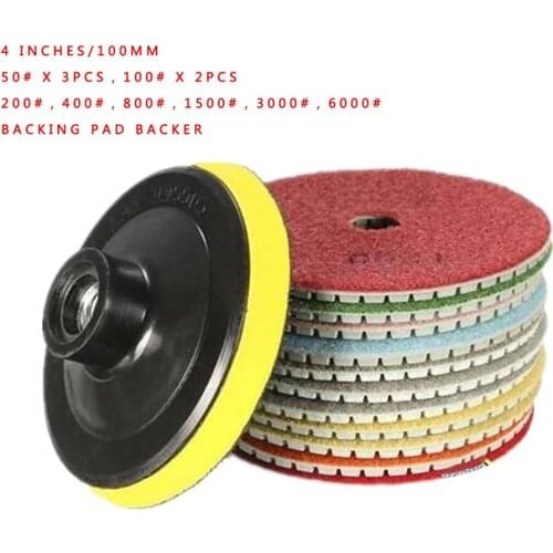 Diamond Polishing Pads Kit 100mm Wet Or Dry For Granite Stone Concrete Marble Polishing Use Grinding Discs Set 12pcs