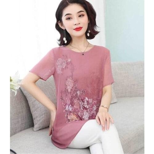 Blusas Mujer De Moda 2021 Summer New Floral Printed Chiffon Blouse Women O-neck Short Sleeve Shirt Lady Plus Size Tops Y967