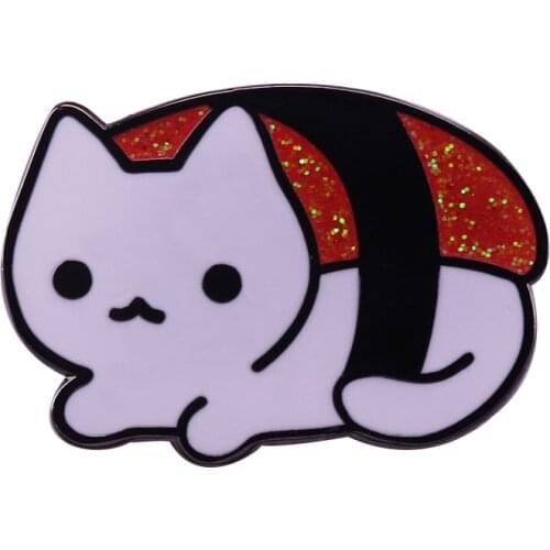 Cute Sushi cat badge red glitter pin Japanese food brooch funny kids gift coat backpack decor