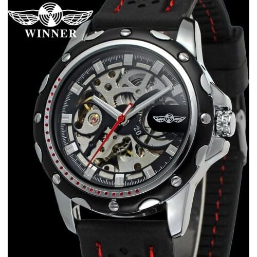 WINNER Automatic Mechanical Men Wristwatch Military Army Sport Male Clock Top Brand Luxury Rubber Strap Skeleton Man Watch 8027