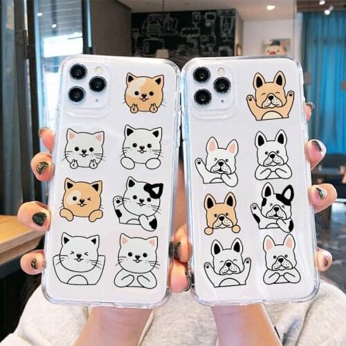 Cute Cats Dogs Phone Case for IPhone 12 11 Pro 7 XS MAX X XR SE20 8 Plus Lovely Animal Transparent Cover Soft Coque Shell capa