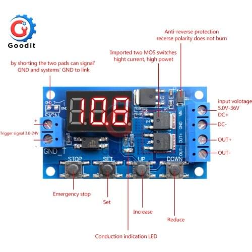 DC5-36V Dual MOS LED Digital Time Delay Relay Trigger Cycle Timer Delay Switch Circuit Board Timing Control Module 4 Switch