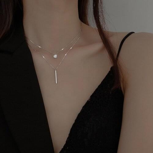 Double Layered Necklace For Women Round Shiny Full Zircon Long pendant Necklaces Gift For Girl Clavicle Chain Fine Accessories