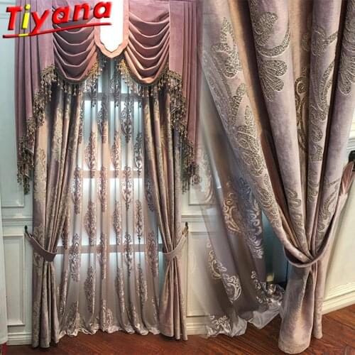 European Luxury Purple Velvet Curtains for Living Room Modern Blackout Bronzing Curtains for Bedroom X-HM660#VT