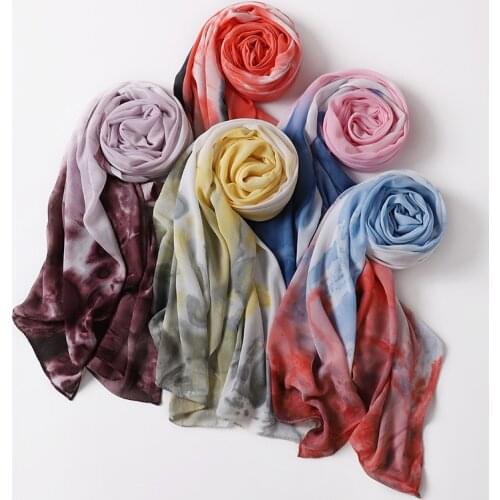 Customize Made Tie-Dye Heavy Bubble Chiffon Plain Hijab Scarf Women Muslim Scarves Popular Shawl Bandana Turban Ombra