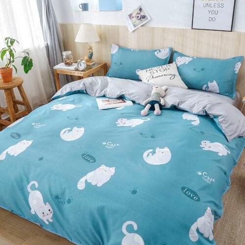 Cyan Kitten Cat Printed Girl Boy Kids Bedding Set Soft Comfortable Duvet Cover Bed Sheet Linens Comforter Case Home Bedclothes