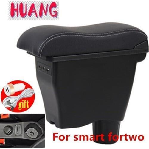 Leather Armrest For Smart Fortwo 2014 - 2020 Car Storage USB Interface Box Arm Rest Modification Forfour 2017