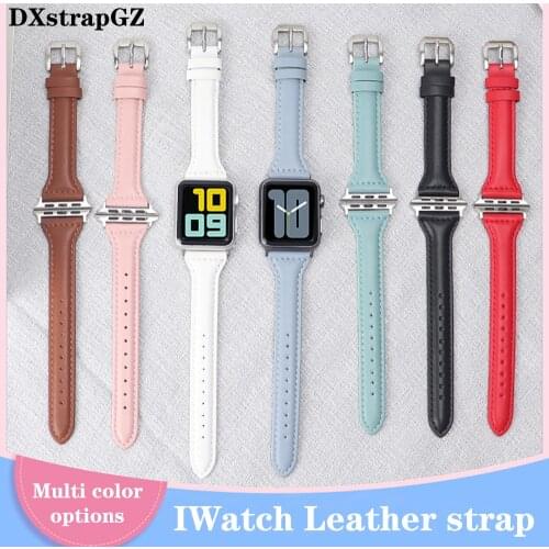 DXstrapGZ Leather Band Loop Strap For Apple Watch se 64 3 2 1 38mm 40mm woman Leather Watch Band for iwatch 5 44mm 42mm Bracelet