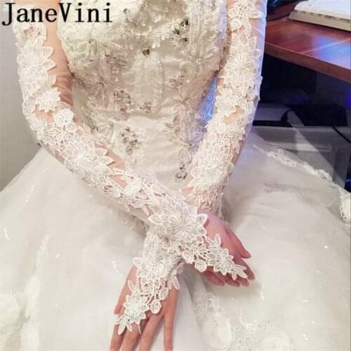 JaneVini Sheer Handschuhe Lace Gloves Long White Ivory Wedding Gloves For Girls Bride Opera Length Fingerless Bridal Glove 2018