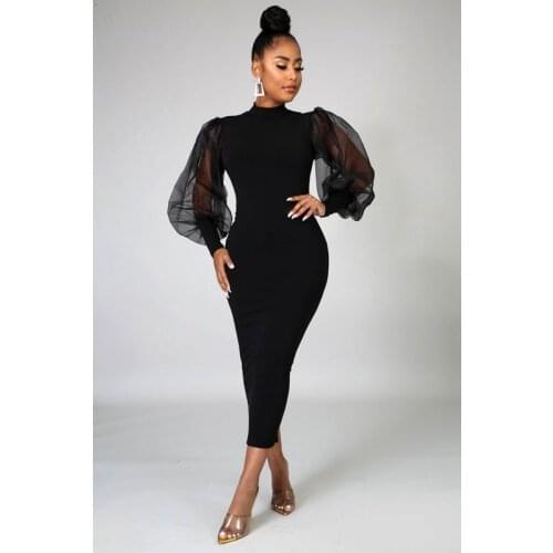 Summer Clothing Sexy Dress Mesh Sheer Lantern sleeve Maxi Dresses for Women Party Prom Nightclub Y2k Clothes Wholesale Items