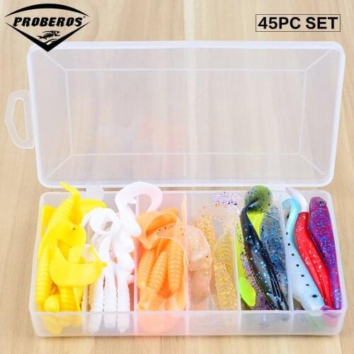 Hot Sell! 45pcs/set plastic fishing lures set with box Soft Lure sleeve Lure or Soft bait Jig Big Lures DW1254
