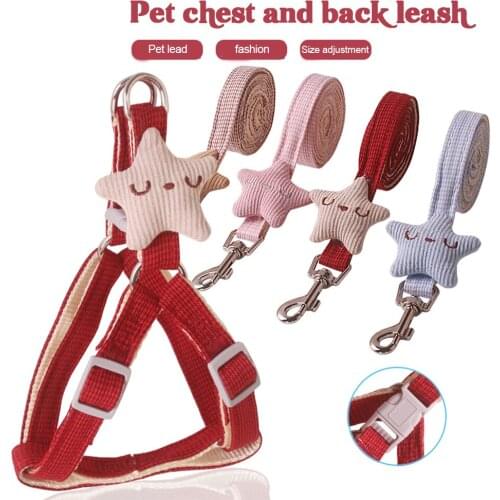 Small Medium Dog Harness Reflective Breathable Chest Strap Plaid Teddy Bichon Pet Clothes Supplies Dog Chain Leash Starfish Vest