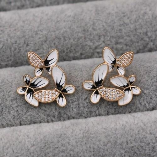 Trendy White Zirconia Stud Earrings Gold Plated Copper Butterfly Earring For Women Fashion Jewelry Accessories Wedding Gift