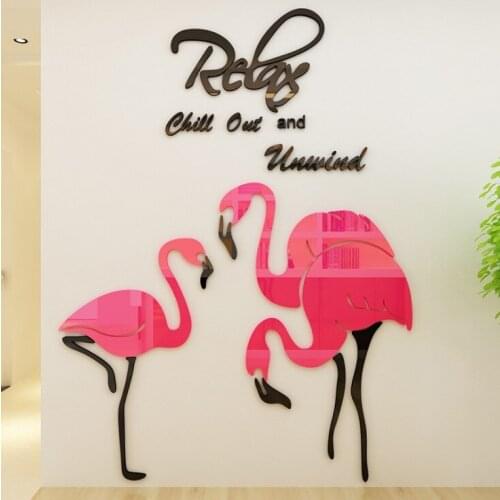 Diy Wall Poster Home Decor Bedroom Wallstick 2 Size Multi-Pieces Flamingo Bird Pattern 3D Acrylic Decoration Wall Sticker